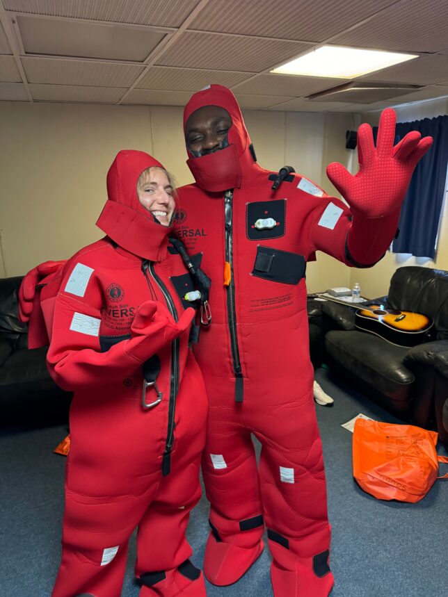 Charles and Astrid during safety protocol routine. Photo taken by Jamie Gleber